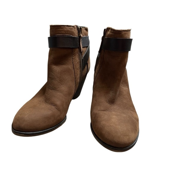 Franco Sarto Leather Dotty Booties Stacked Heel Round Toe Side Zip Brown Size 6 - Picture 3 of 9